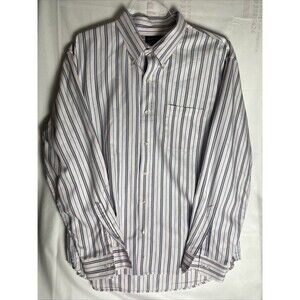 Lands End Shirt Mens Extra Large LongSleeve Cotton Stretch Button Up Striped